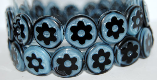 Table Cut Round Beads With Flower, (67019M), Glass, Czech Republic