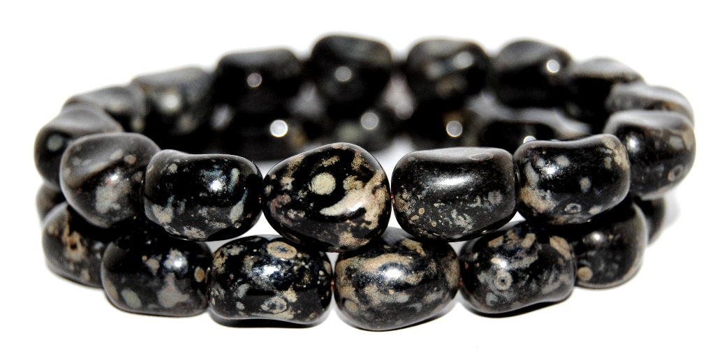 Shaped Stone Like Pressed Glass Beads, Black 43400 (23980 43400), Glass, Czech Republic