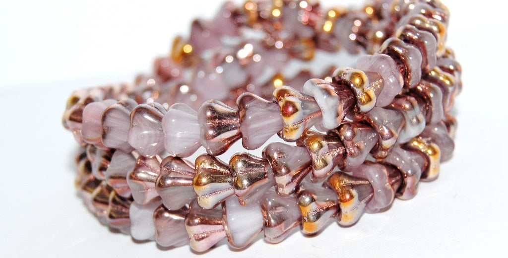 Bell Flower Pressed Glass Beads, Mixed Colors Pink Opal 27101 (Mix Pink Opal 27101), Glass, Czech Republic