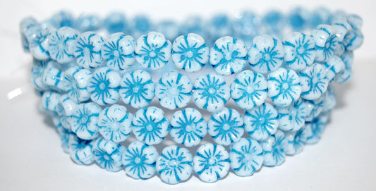 Hawaii Flower Pressed Glass Beads, White 46460 (2010 46460), Glass, Czech Republic