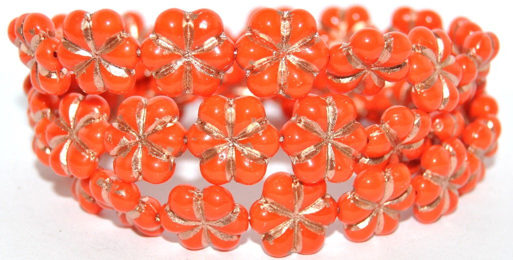 6-Petal Flower Pressed Glass Beads, Deep Orange  54200 (93140 54200), Glass, Czech Republic