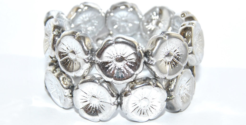 Hawaii Flower Pressed Glass Beads, Crystal Silver Half Coating 2Xside (27001 2Xside), Glass, Czech Republic