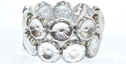 Hawaii Flower Pressed Glass Beads, Crystal Silver Half Coating 2Xside (27001 2Xside), Glass, Czech Republic