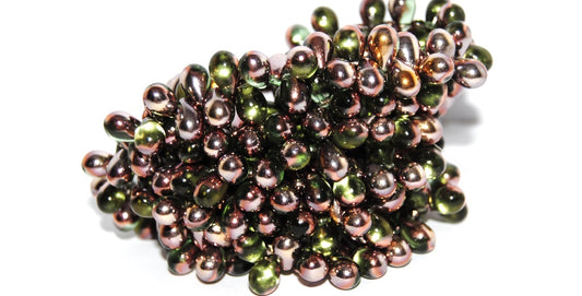 Pear Drop Pressed Glass Beads, Transparent Green 27101 (50800 27101), Glass, Czech Republic