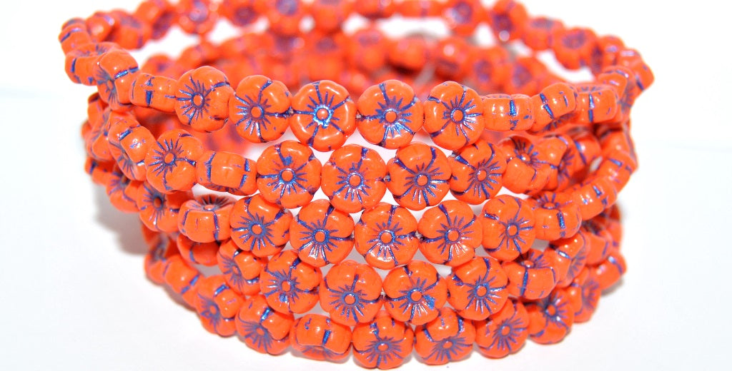 Hawaii Flower Pressed Glass Beads, Deep Orange  43812 (93140 43812), Glass, Czech Republic