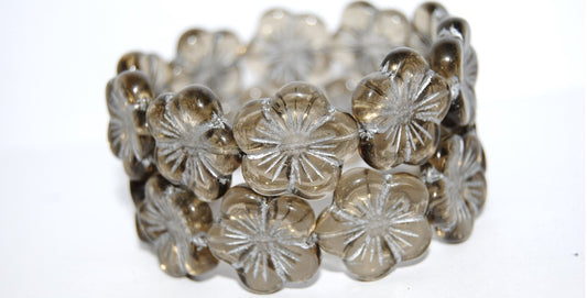 Round Flower Hibiskus Pressed Glass Beads, (40020 54201), Glass, Czech Republic
