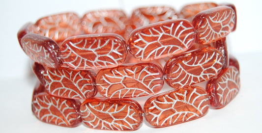 Rectangle With Ornament Pressed Glass Beads, Transparent Pink 54201 (70100 54201), Glass, Czech Republic