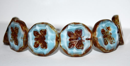 Table Cut Round Beads With Butterfly, 66017 Travertin (66017 86800), Glass, Czech Republic