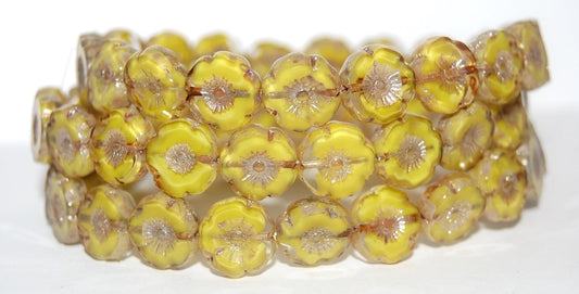 Table Cut Round Beads Hawaii Flowers, (86028 43400), Glass, Czech Republic