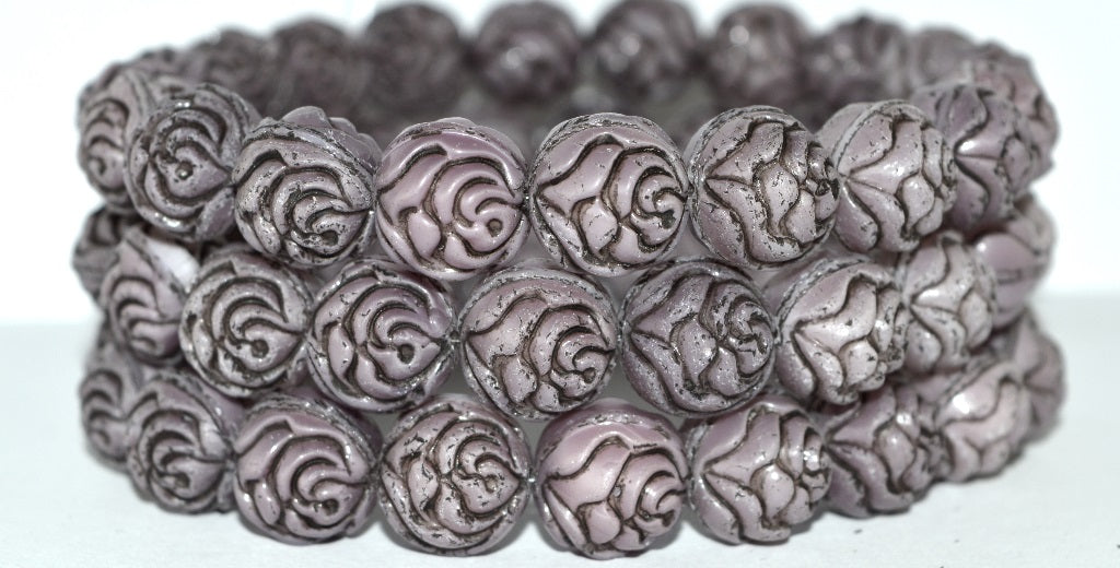 Round Rose Pressed Glass Beads, (7224 23202), Glass, Czech Republic