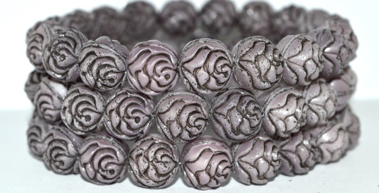 Round Rose Pressed Glass Beads, (7224 23202), Glass, Czech Republic