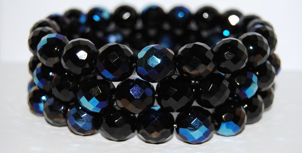 Fire Polished Round Faceted Beads, Black 29900 (23980 29900), Glass, Czech Republic