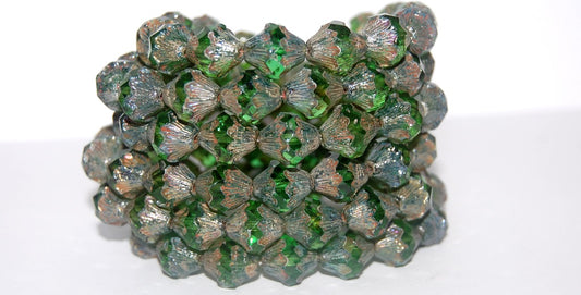 Lantern Fire Polished Glass Beads, Transparent Green 43400 (50220 43400), Glass, Czech Republic