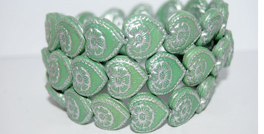 Heart With Flower Pressed Glass Beads, (53210 54201), Glass, Czech Republic
