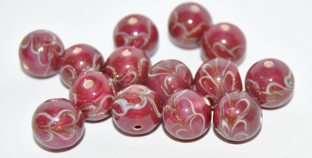 Czech Glass Hand Made Round Lampwork Beads With Aventurine, (10 A), Glass, Czech Republic