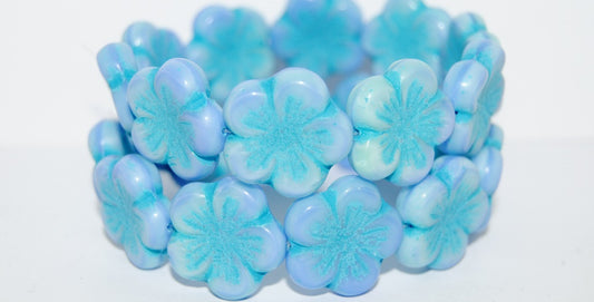 Round Flower Hibiskus Pressed Glass Beads, (37504 46460), Glass, Czech Republic