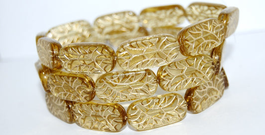 Rectangle With Ornament Pressed Glass Beads, Transparent Yellow 54202 (80100 54202), Glass, Czech Republic