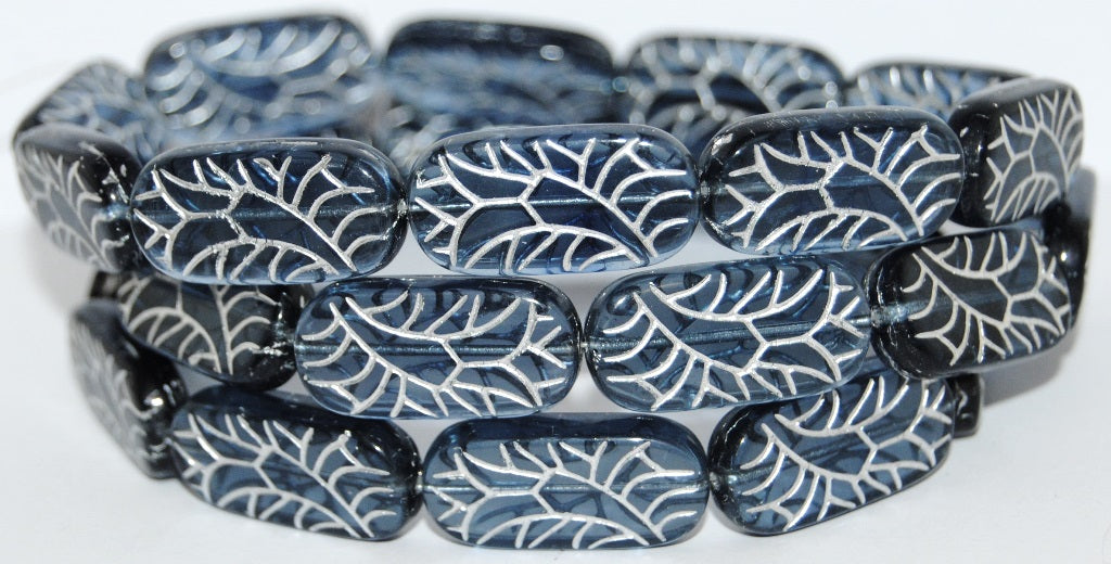 Rectangle With Ornament Pressed Glass Beads, Transparent Dark Blue 54201 (30320 54201), Glass, Czech Republic