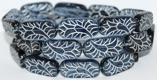 Rectangle With Ornament Pressed Glass Beads, Transparent Dark Blue 54201 (30320 54201), Glass, Czech Republic