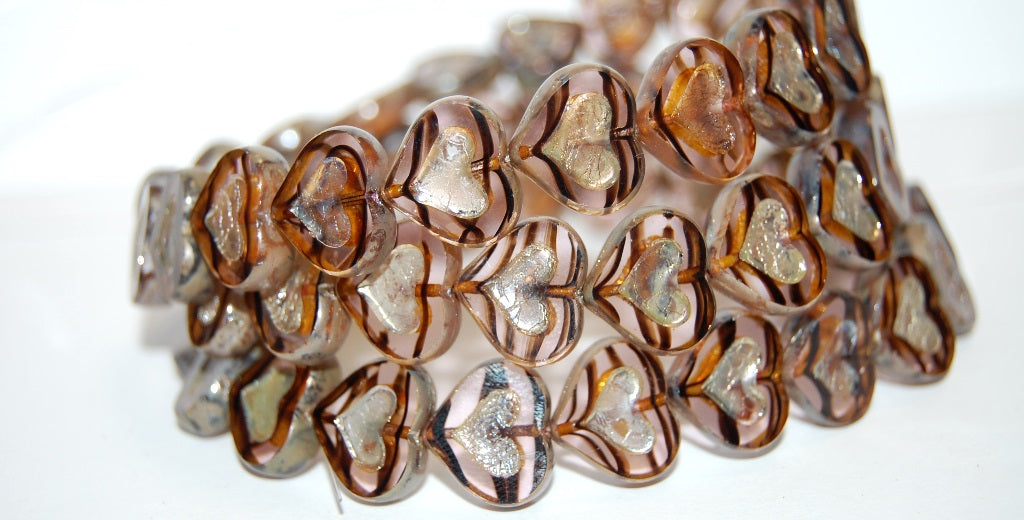 Table Cut Heart Beads With Heart, (78126 43400), Glass, Czech Republic