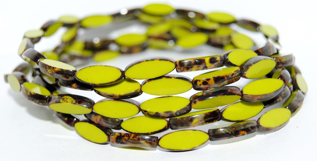 Table Cut Oval Boat Beads, Opaque Green Travertin (53400 86800), Glass, Czech Republic