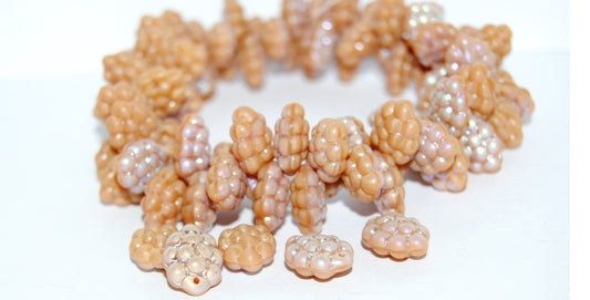 Grape Fruit Pressed Glass Beads, Opaque Pink Ab (74020 Ab), Glass, Czech Republic