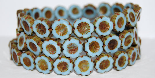 Table Cut Round Beads Hawaii Flowers, 63040 Travertin (63040 86800), Glass, Czech Republic