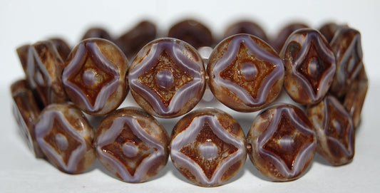 Table Cut Round Beads With Star, 26016 Travertin (26016 86800), Glass, Czech Republic