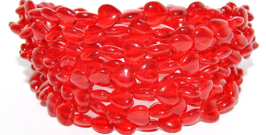 Heart Pressed Glass Beads, Ruby Red (90080), Glass, Czech Republic
