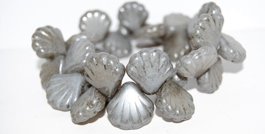 Scallop Seashell Pressed Glass Beads, Luster Black (14449), Glass, Czech Republic