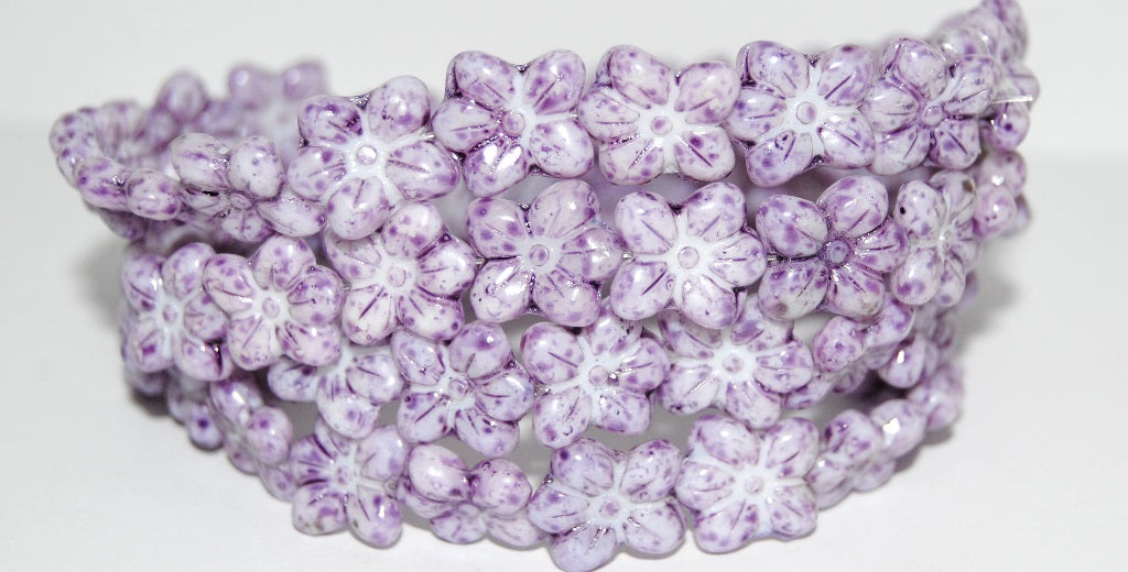 Flower Pressed Glass Beads, (Lava Glass Purple), Glass, Czech Republic