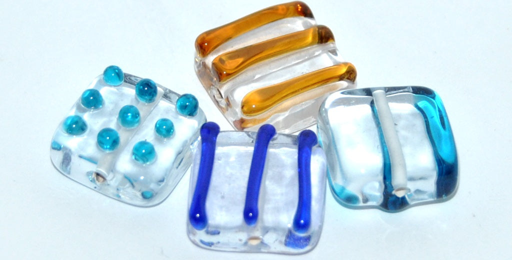 Czech Glass Hand Made Square Lampwork Beads, (O), Glass, Czech Republic