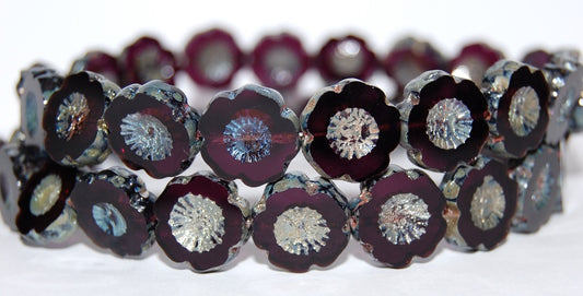 Table Cut Round Beads Hawaii Flowers, Transparent Amethyst 43400 (20080 43400), Glass, Czech Republic