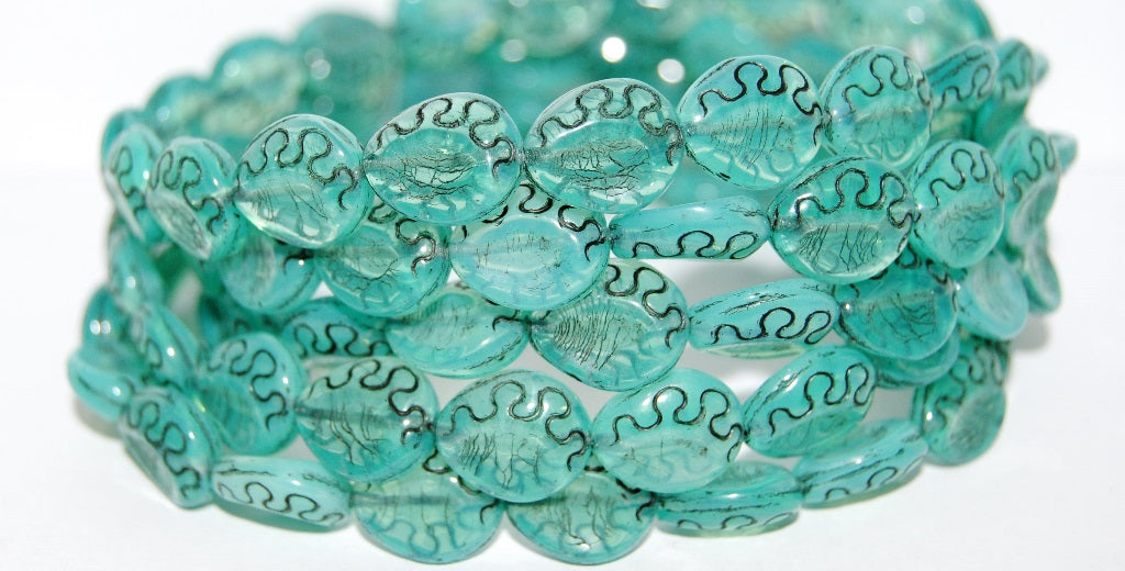 Tear Oval Pressed Glass Beads, Opal Aqua 23202 (61100 23202), Glass, Czech Republic