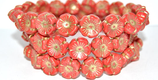 Hawaii Flower Pressed Glass Beads, Red 54202 (93400 54202), Glass, Czech Republic