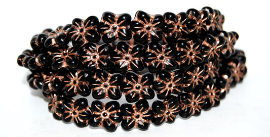 Flower Pressed Glass Beads, Black 54200M (23980 54200M), Glass, Czech Republic