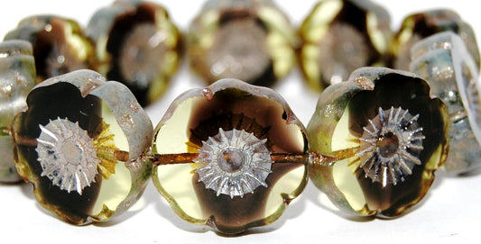 Table Cut Round Beads Hawaii Flowers, (27801 43400), Glass, Czech Republic