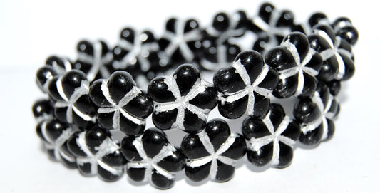 5-Petal Flower Pressed Glass Beads, Black 46401 (23980 46401), Glass, Czech Republic