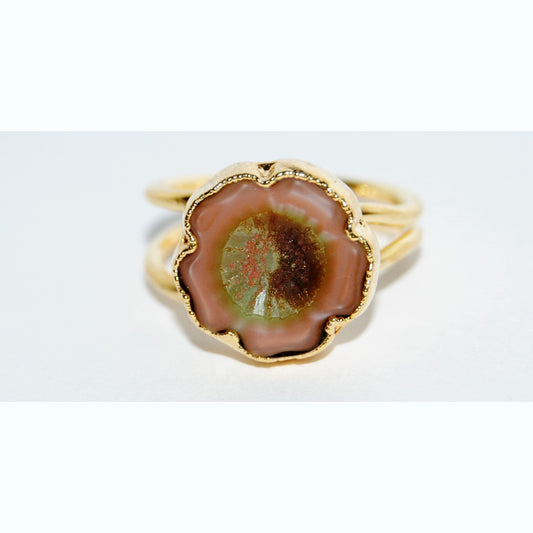 Adjustable Ring with Polished Czech Glass Bead, Hawaiian Flower 16 mm (G-14-E)
