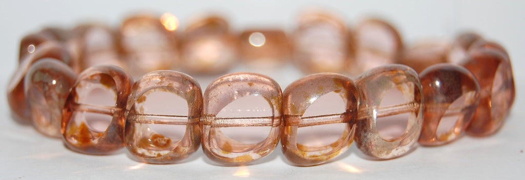 Table Cut Semi-Square Beads With Semi-Round, Transparent Pink 43400 (70110 43400), Glass, Czech Republic