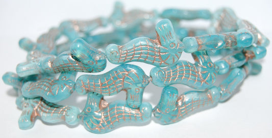 Seahorse Pressed Glass Beads, Mixed Colors Opal Aqua 54200 (Mix Opal Aqua 54200), Glass, Czech Republic