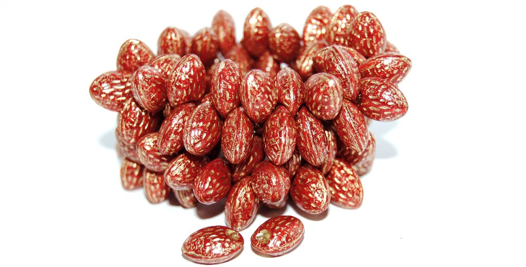Strawberry Friut Pressed Glass Beads, Opal Red 54202 (91250 54202), Glass, Czech Republic