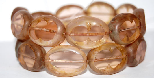 Table Cut Oval Beads, Mixed Colors Rosaline Travertin (Mix Rosaline 86800), Glass, Czech Republic