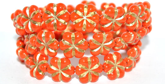 6-Petal Flower Pressed Glass Beads, Deep Orange  54202 (93140 54202), Glass, Czech Republic