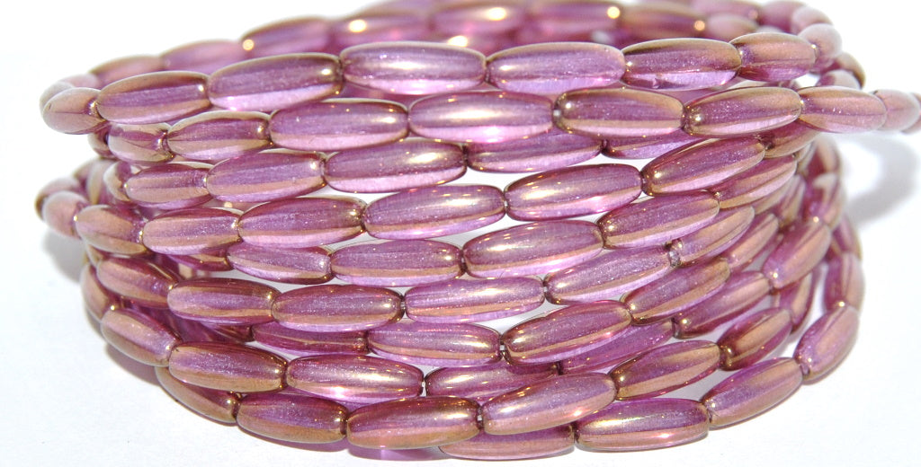 Olive Oval Pressed Glass Beads, Crystal Luster Violet Full Coated (30 14496), Glass, Czech Republic