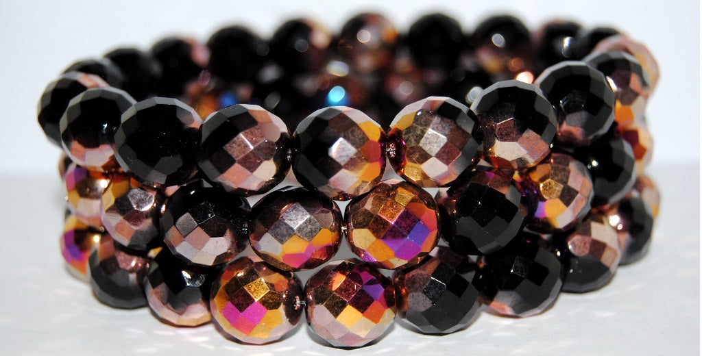 Fire Polished Round Faceted Beads, Black 29500 (23980 29500), Glass, Czech Republic