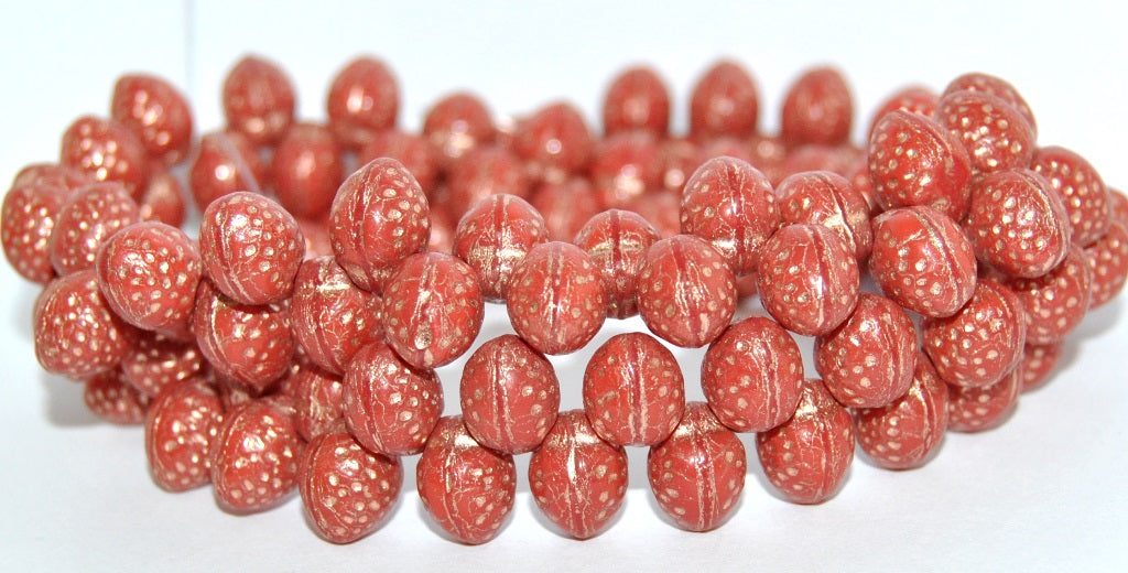 Strawberry Friut Pressed Glass Beads, (93240 54200 S Mat), Glass, Czech Republic