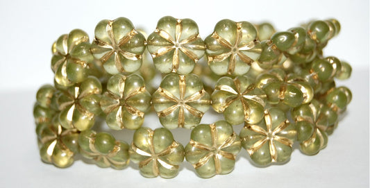 6-Petal Flower Pressed Glass Beads, Transparent Yellow 54202 (80120 54202), Glass, Czech Republic