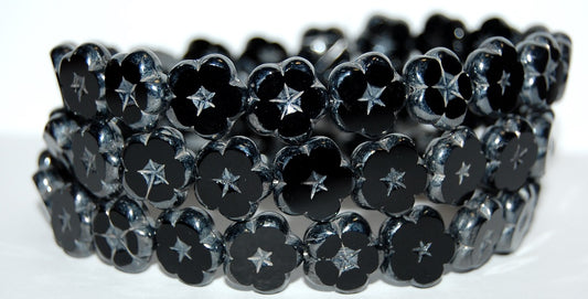 Table Cut Flower Beads, Black Hematite (23980 14400), Glass, Czech Republic