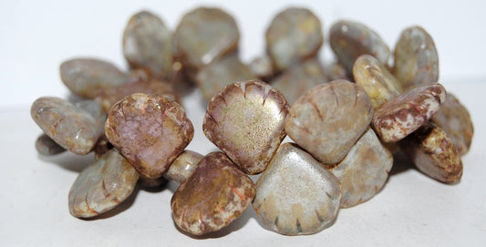 Scallop Seashell Pressed Glass Beads, Mixed Colors Antique (Mix Antique), Glass, Czech Republic